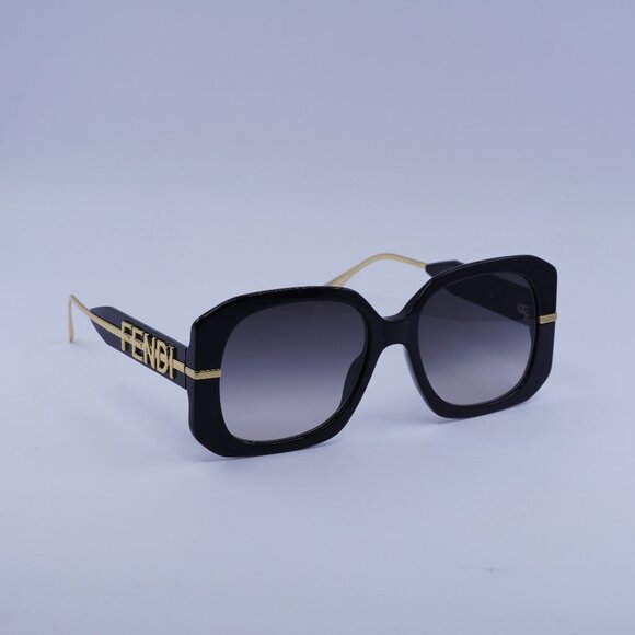Fendi FE40065I 01B Sunglasses Black/Gold Square Frame, Smoke Lenses - Picture 2 of 9